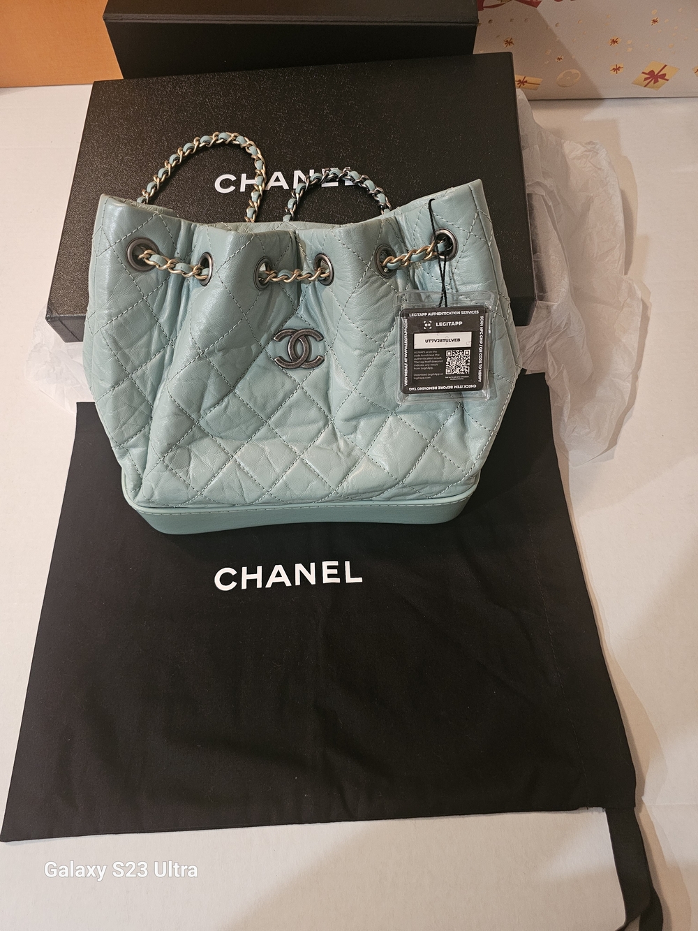 Authentic CHANEL Small Gabrielle Backpack Light Blue Quilted Calfskin LegitApp